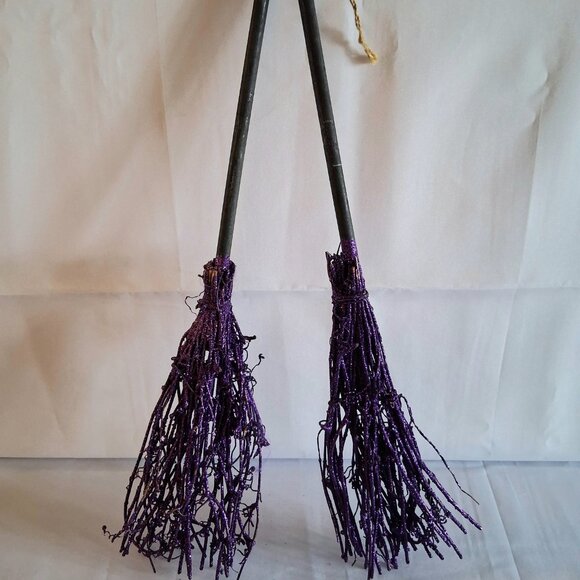 Set of 2 Purple Decorative Witches Brooms Hanging Decorations - Picture 1 of 10